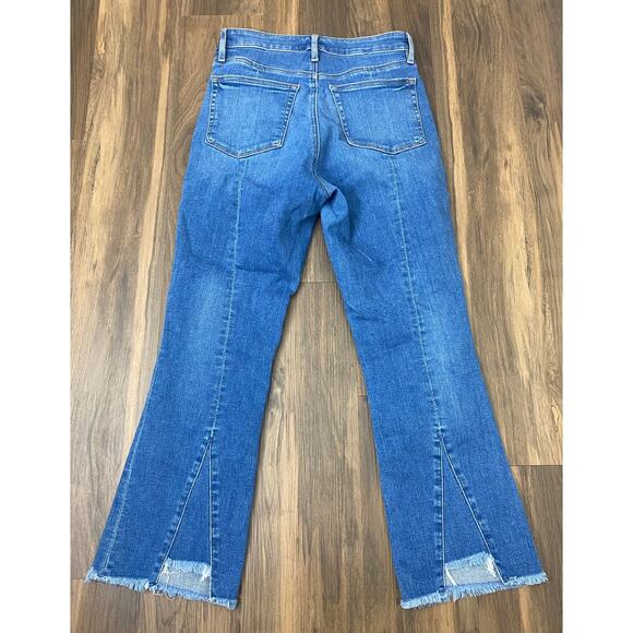 Women Loft Curvy High Waist Flare Cropped denim blue jeans, 26/2 - Picture 3 of 5